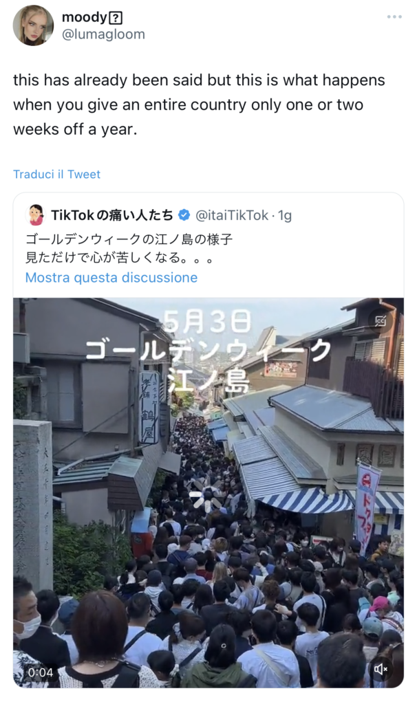 Screenshot di un tweet che mostra la situazione della Golden Week